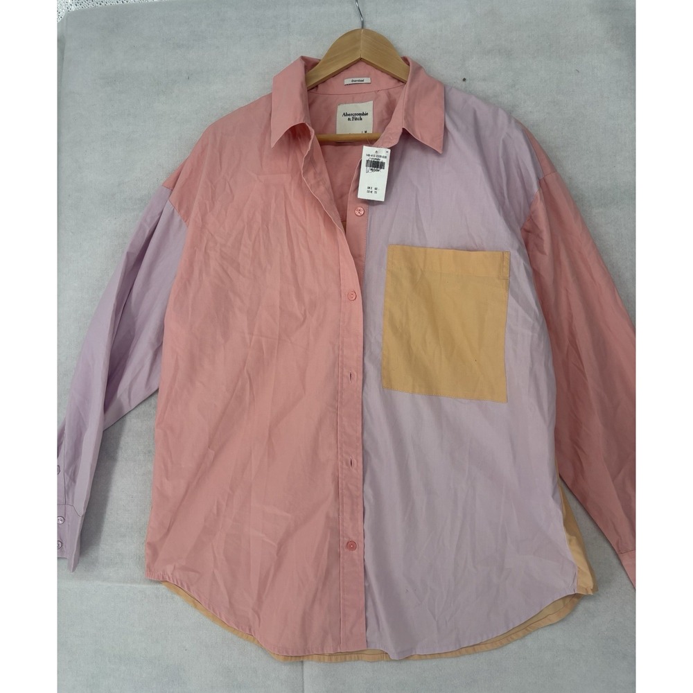 Abercrombie And Fitch Color Block Oversized Button Down Shirt Sz M NEW NWT